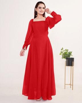 gown dress with bishop-sleeves