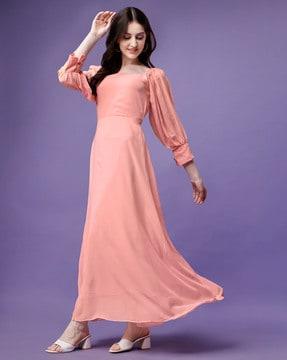 gown dress with bishop-sleeves