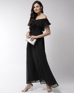 gown dress with ruffled panel