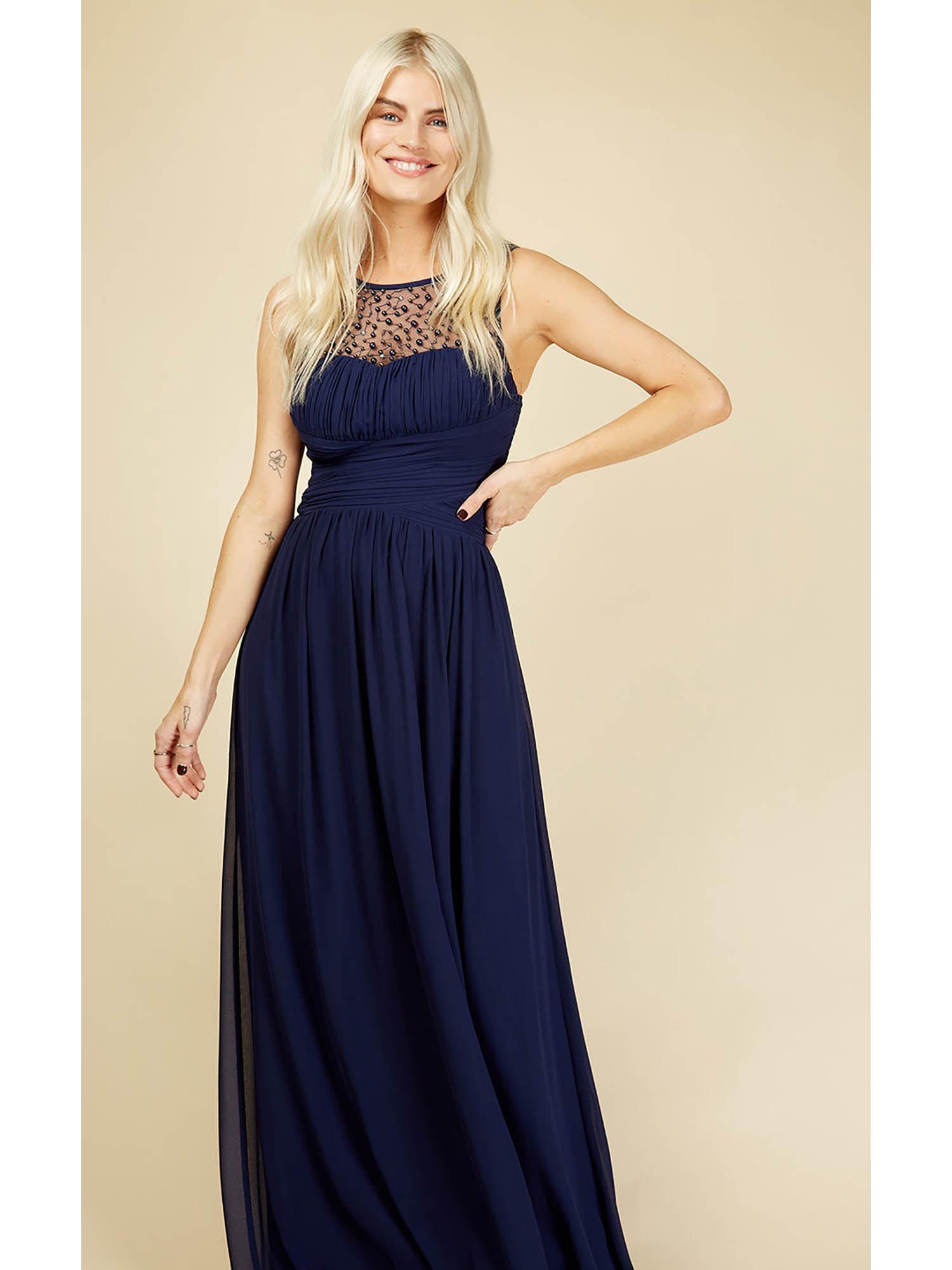 grace navy blue embellishment sweetheart maxi dress