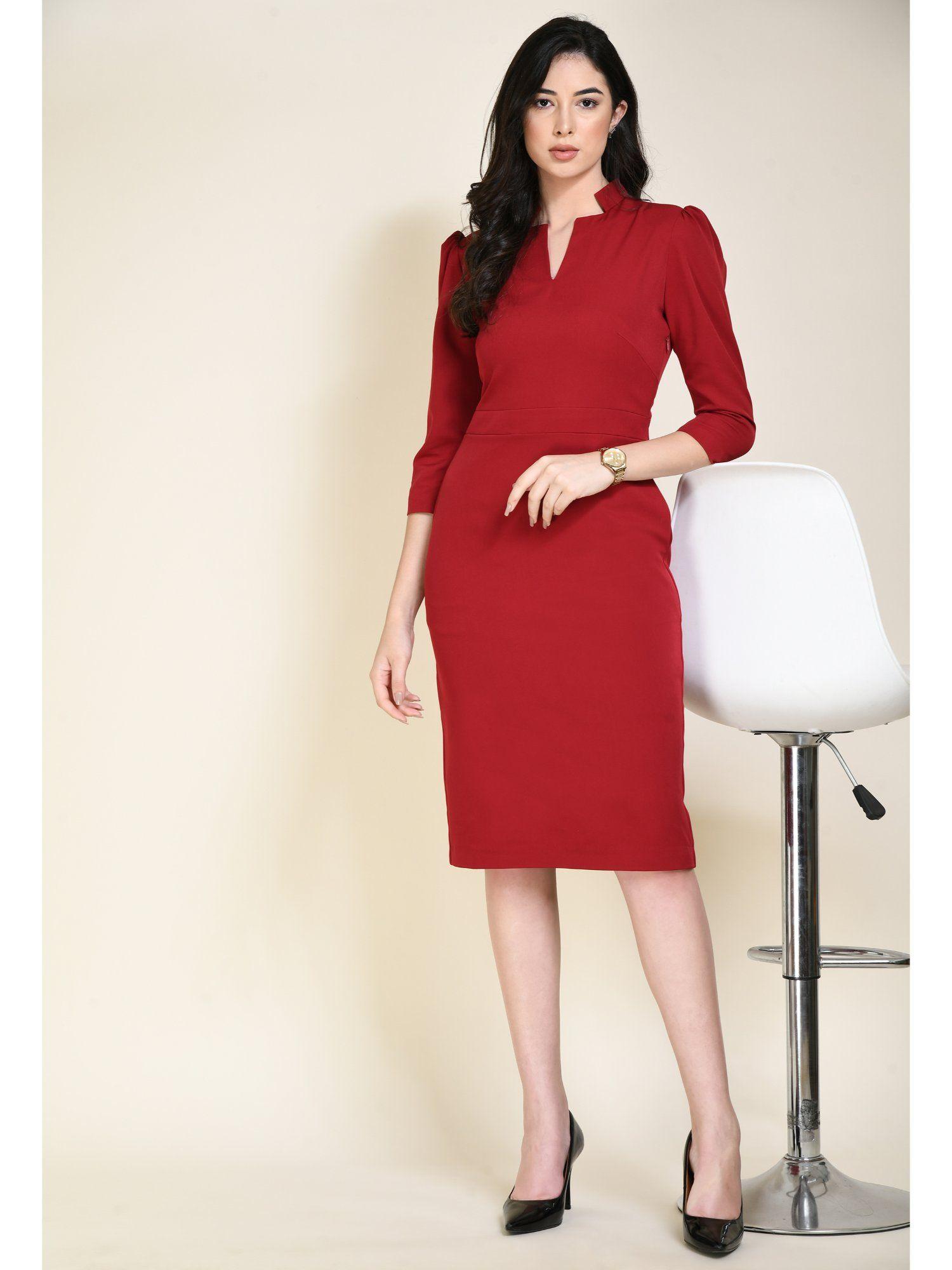 grace puff sleeves sheath dress - red