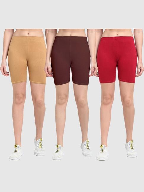 gracit beige & brown cotton sports shorts - pack of 3