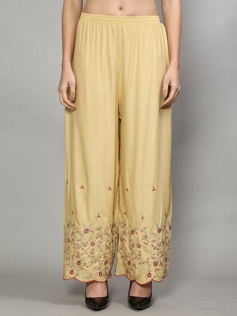 gracit beige embroidered palazzos