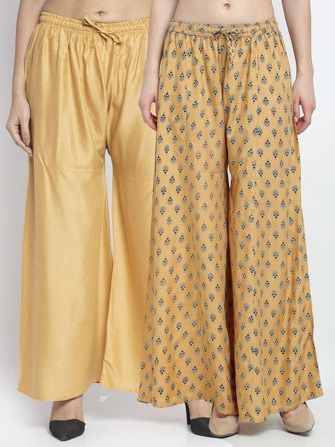 gracit beige printed palazzos - pack of 2