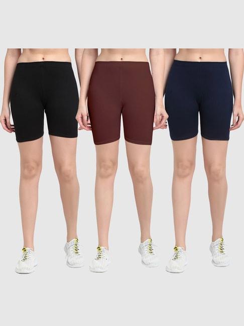 gracit black & brown cotton sports shorts - pack of 3