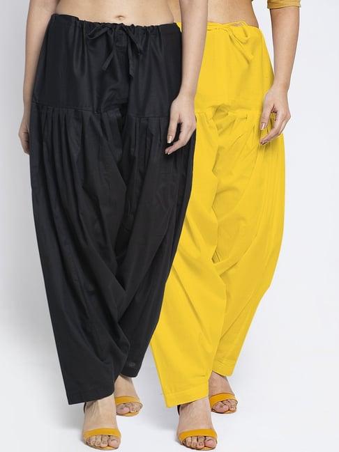 gracit black & yellow loose fit cotton salwar pack of - 2