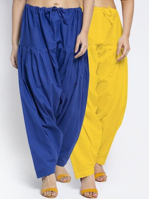 gracit blue & yellow loose fit cotton salwar pack of - 2