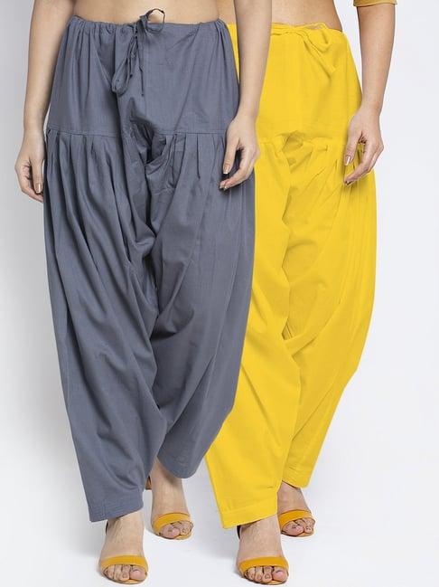 gracit grey & yellow loose fit cotton salwar pack of - 2