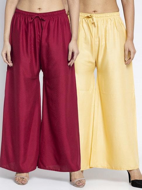gracit maroon & beige rayon palazzos - pack of 2