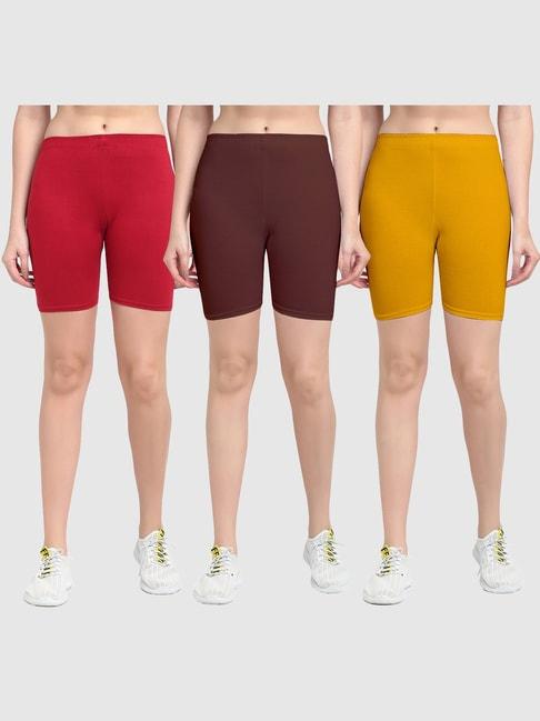 gracit maroon & brown cotton sports shorts - pack of 3