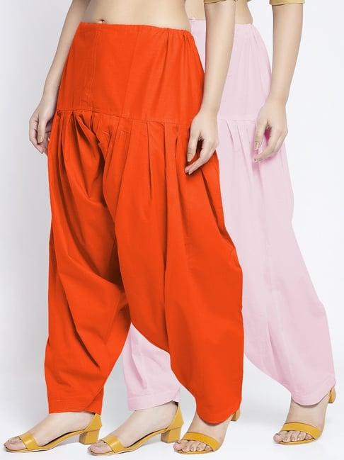 gracit orange & light pink loose fit cotton salwar pack of - 2
