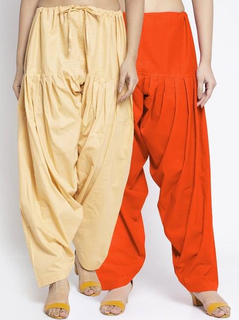 gracit orange & skin loose fit cotton salwar pack of - 2