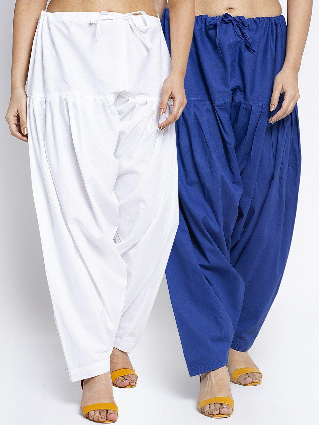 gracit pack of 2 women navy blue & white solid cotton salwar
