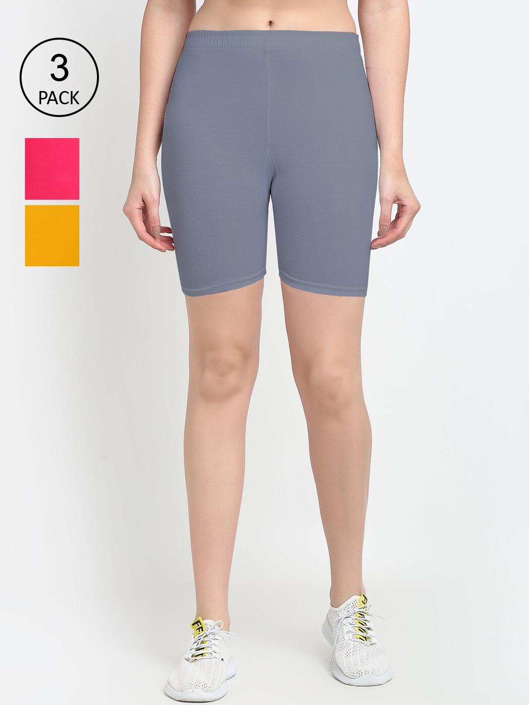 gracit pack of 3 women grey cycling sports shorts