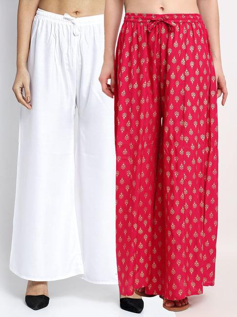 gracit pink & white printed palazzos - pack of 2