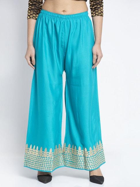 gracit sky blue flared fit rayon palazzos