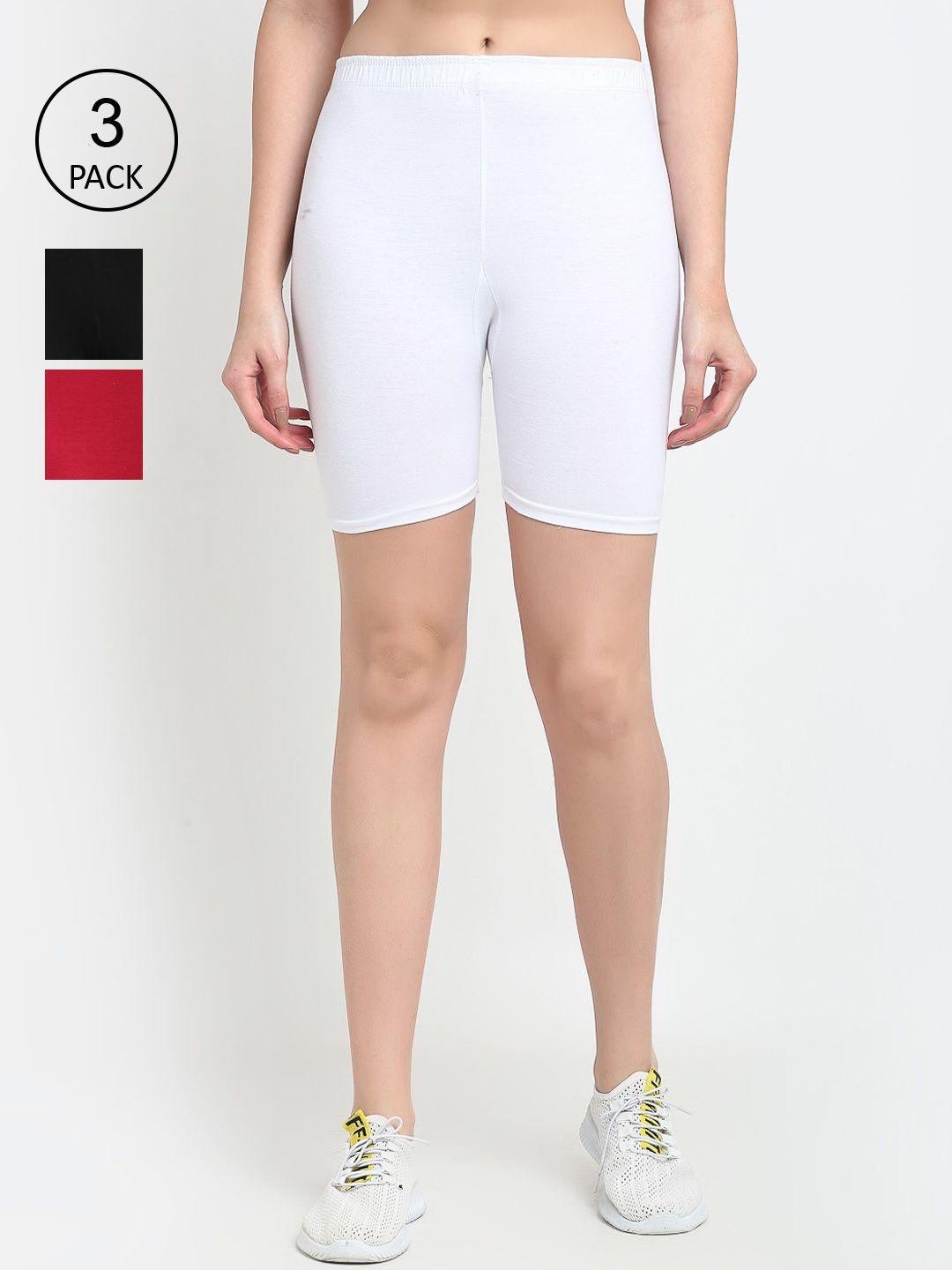 gracit women black white & red set o3 biker shorts