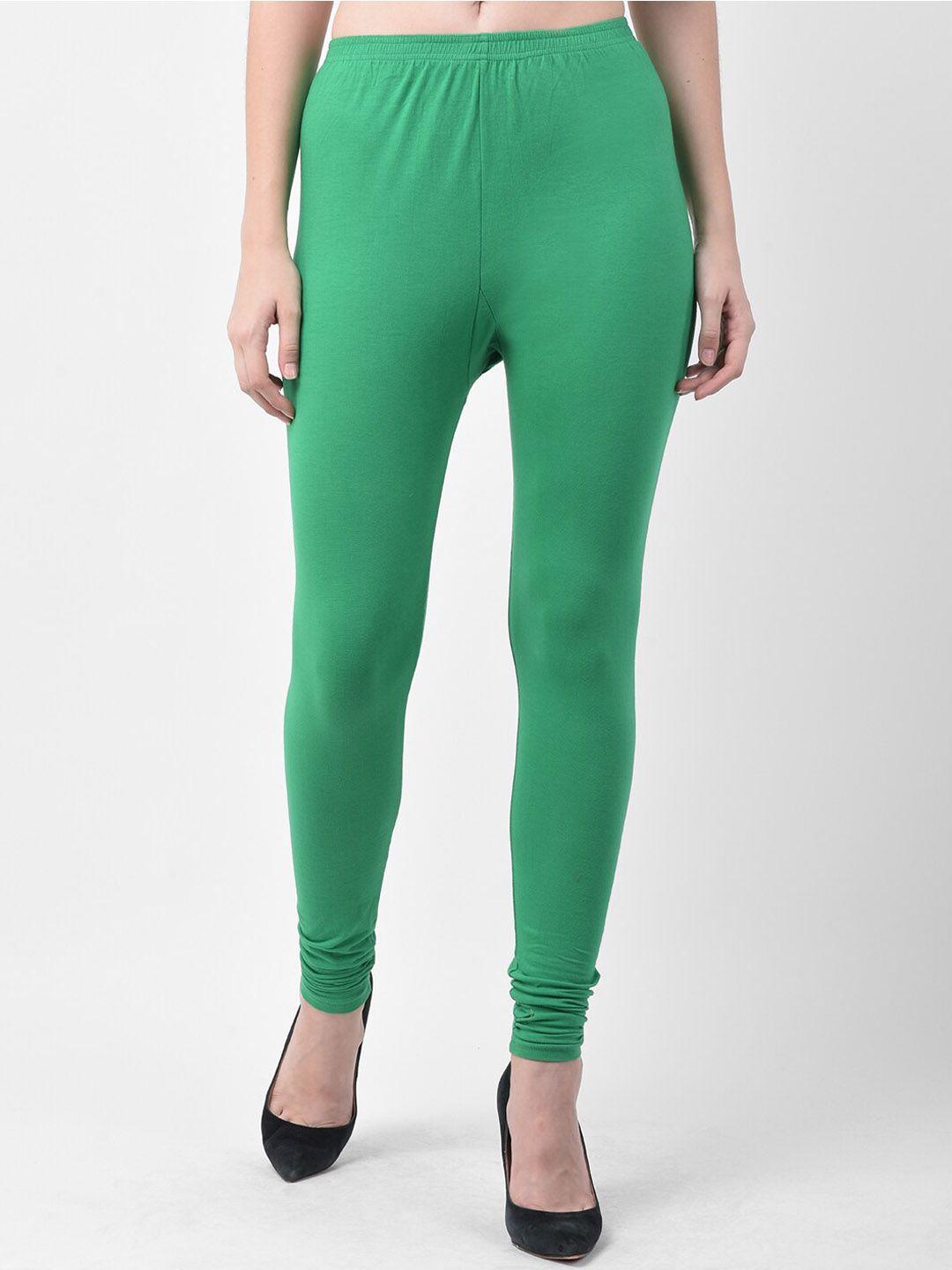 gracit women green solid churidar-length leggings