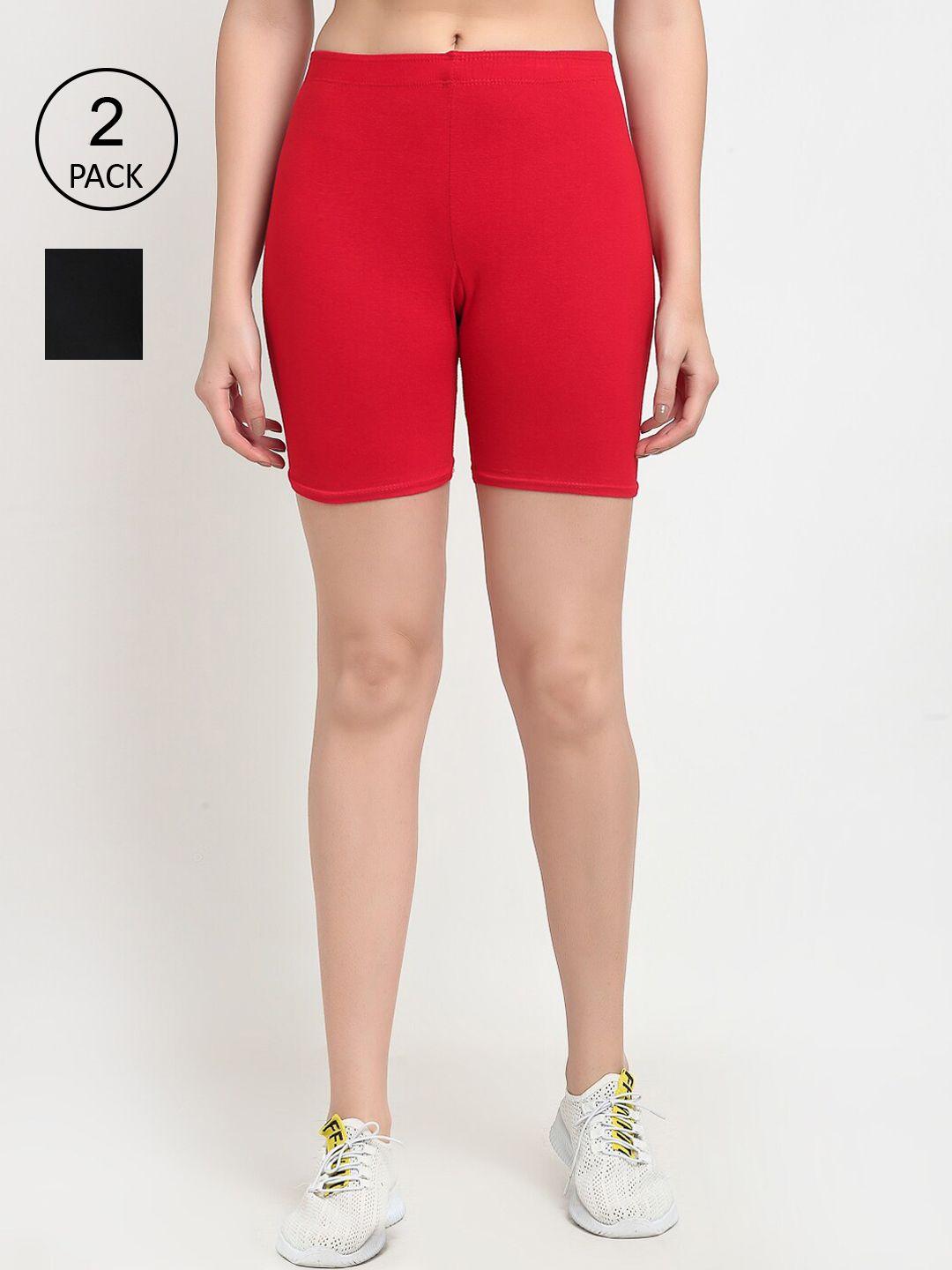 gracit-women-pack-of-2-black-&-red-biker-shorts