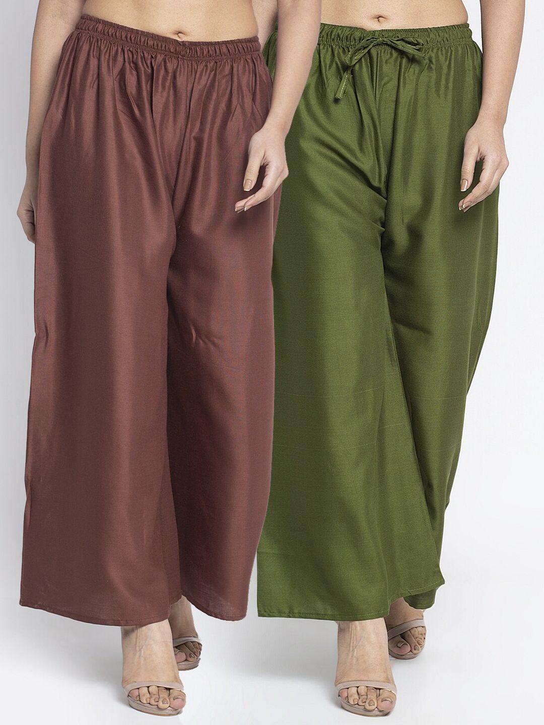 gracit women pack of 2 brown & green ethnic palazzos
