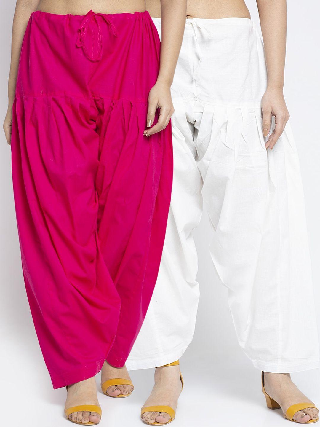 gracit women pack of 2 fuchsia pink & off white solid cotton salwar