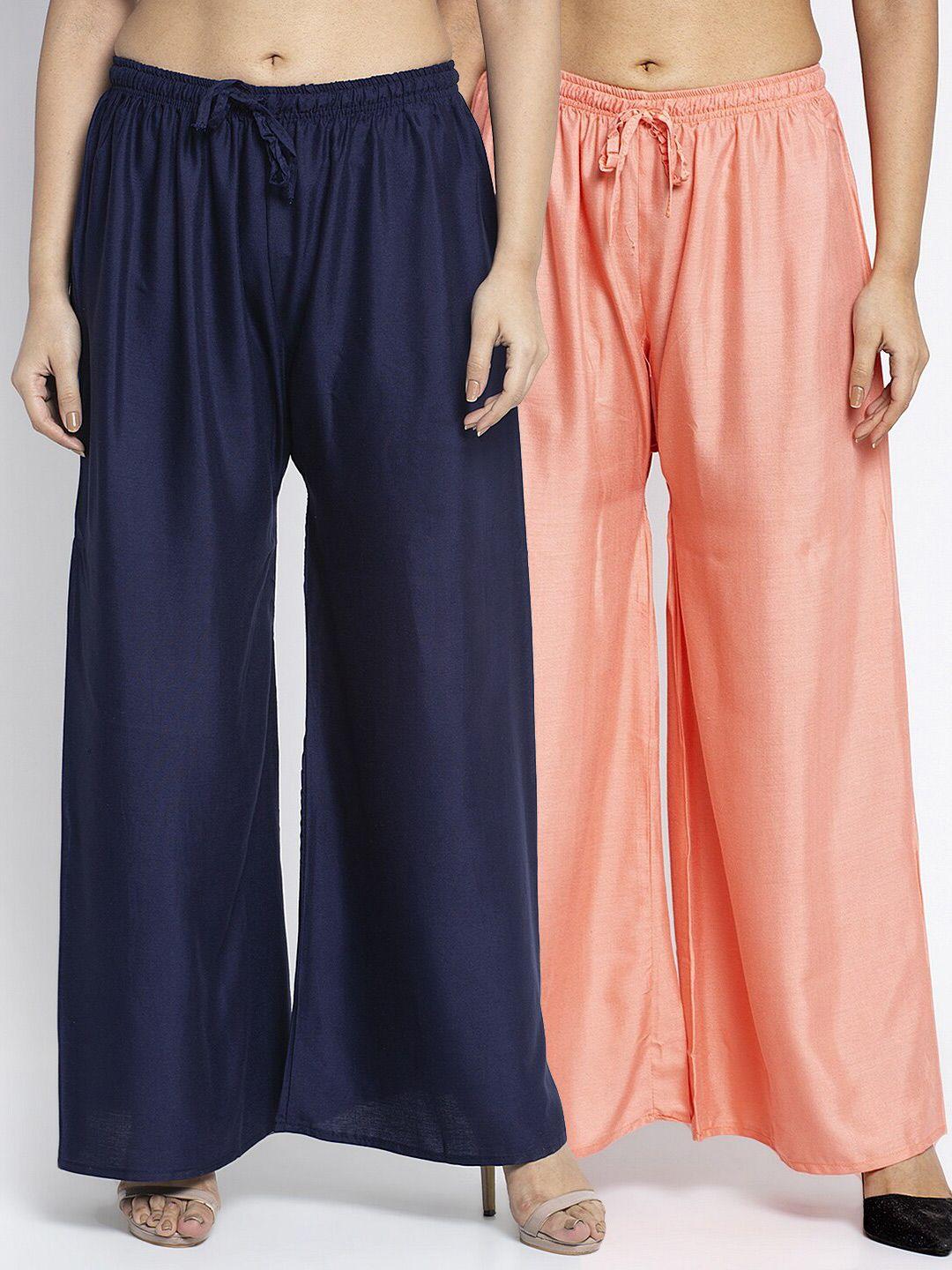 gracit women pack of 2 navy blue & peach-coloured ethnic palazzos