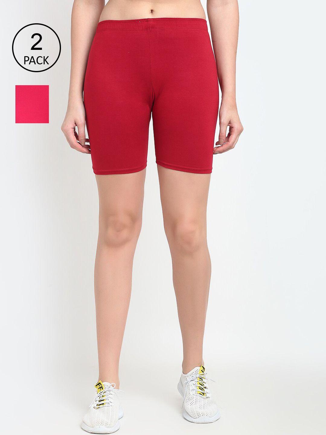 gracit women pink & red set of 2 biker shorts