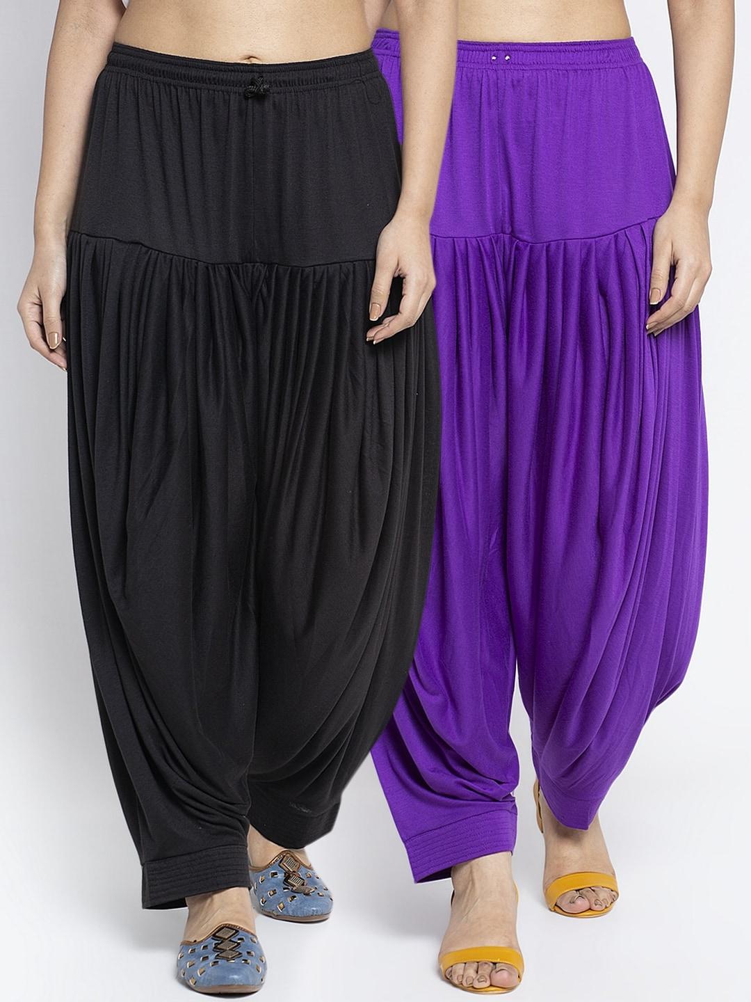 gracit women set of 2 black & purple solid modern lycra patiala salwar