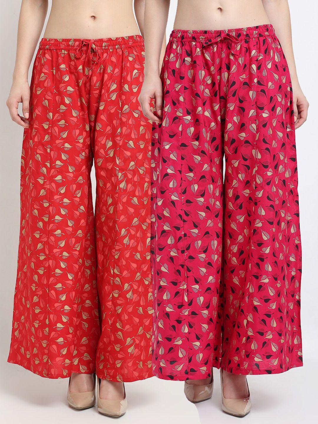 gracit women set of 2 orange & pink printed rayon palazzos