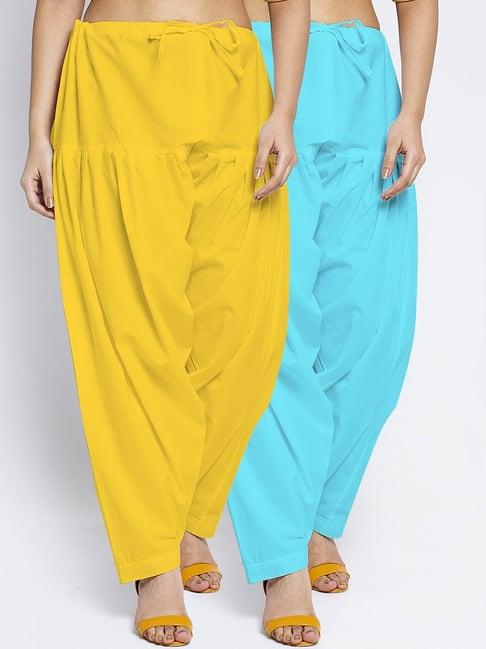 gracit yellow & aqua loose fit cotton salwar pack of - 2