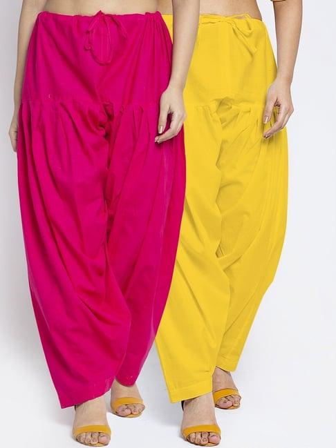 gracit yellow & pink loose fit cotton salwar pack of - 2