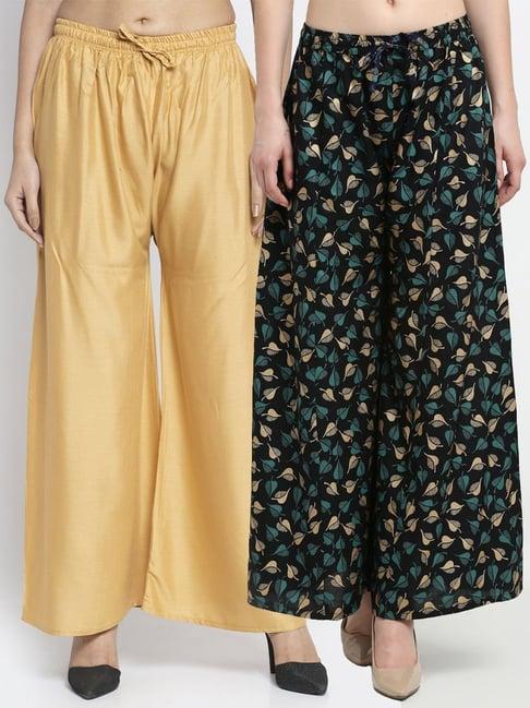 gracit beige & black flared fit palazzos - pack of 2