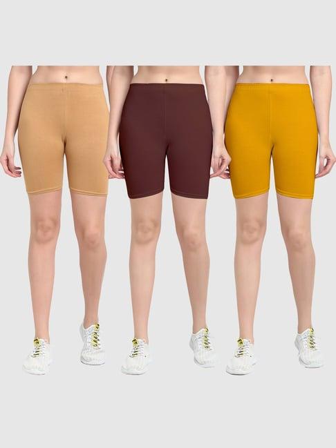 gracit beige & brown cotton sports shorts - pack of 3