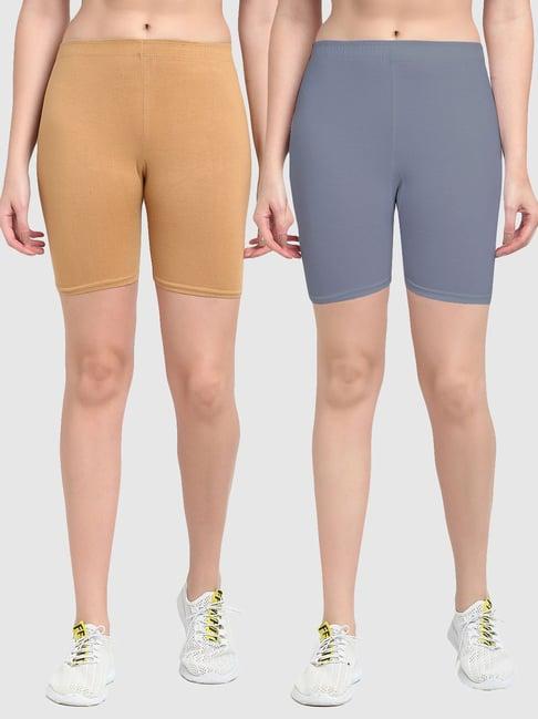 gracit beige & grey cotton sports shorts - pack of 2