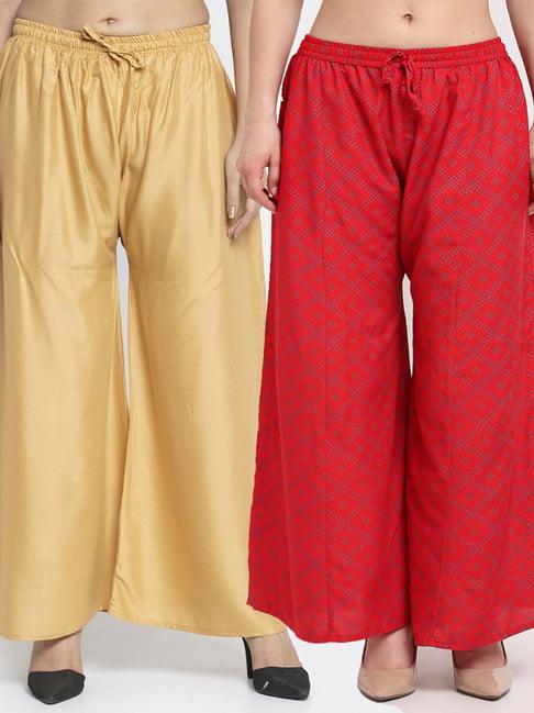 gracit beige & red flared fit palazzos - pack of 2