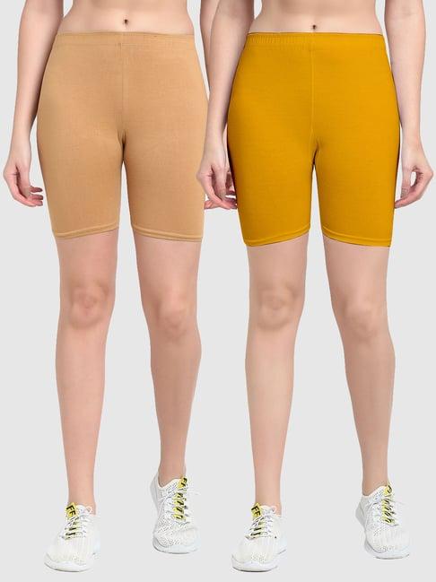 gracit beige & yellow cotton sports shorts - pack of 2