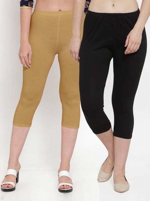 gracit black & beige mid rise capris - pack of 2