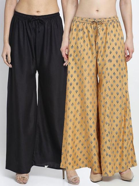 gracit black & beige palazzos - pack of 2