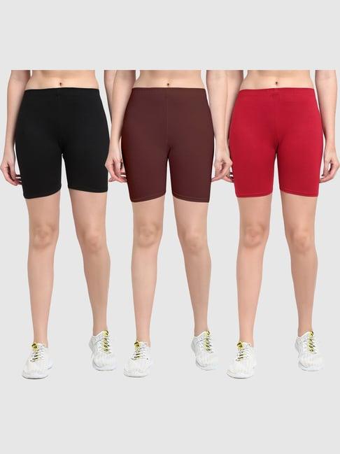 gracit black & brown cotton sports shorts - pack of 3