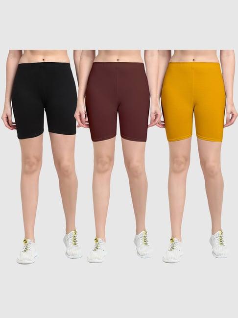 gracit black & brown cotton sports shorts - pack of 3