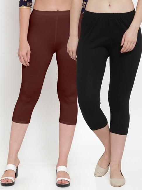 gracit black & brown mid rise capris - pack of 2