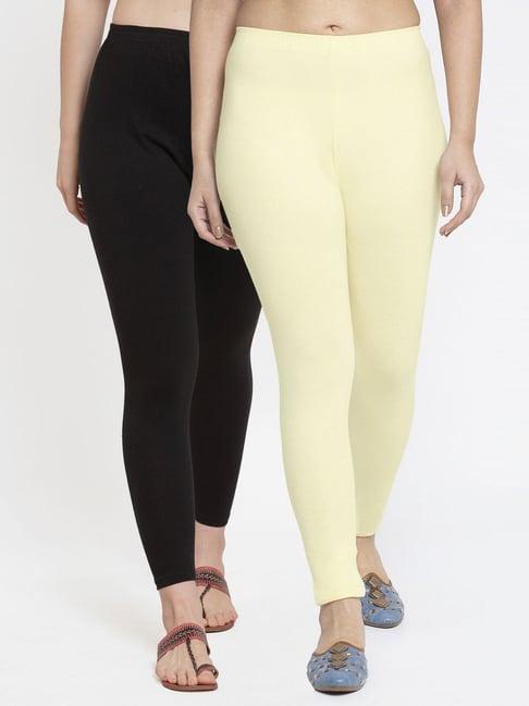 gracit black & cream mid rise leggings - pack of 2