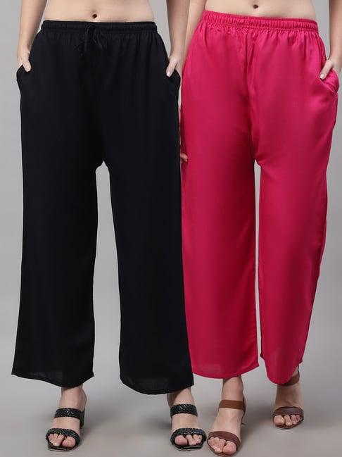 gracit black & fuchsia rayon palazzos - pack of 2