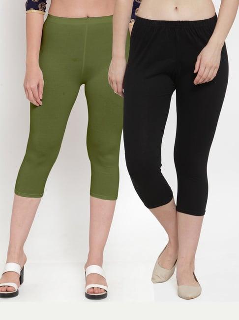 gracit black & green mid rise capris - pack of 2