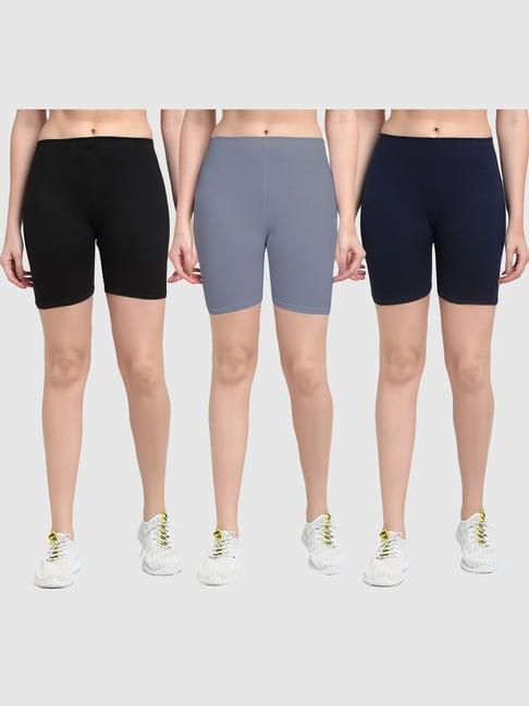 gracit black & grey cotton sports shorts - pack of 3