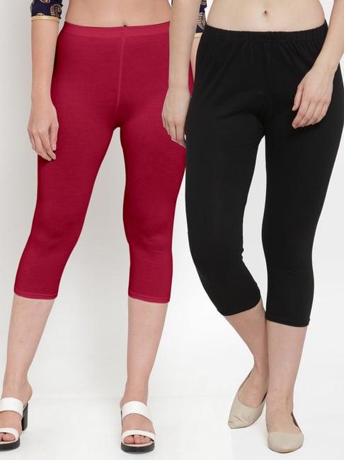 gracit black & maroon mid rise capris - pack of 2