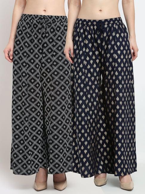 gracit black & navy printed palazzos - pack of 2