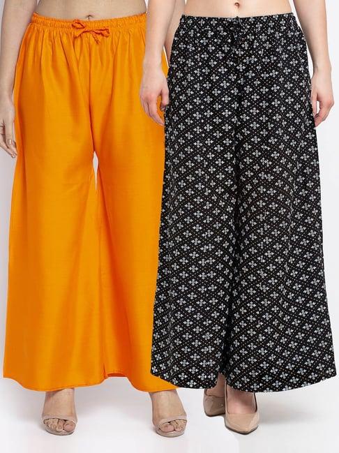 gracit black & orange printed palazzos - pack of 2