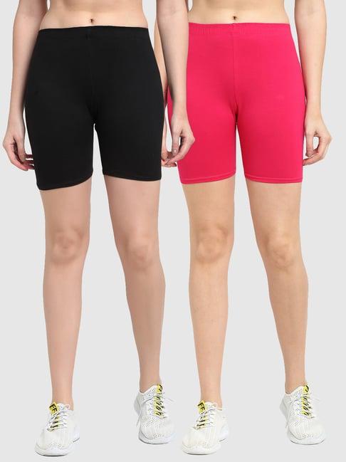 gracit black & pink cotton sports shorts - pack of 2