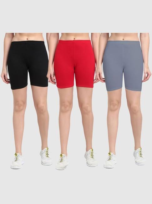 gracit black & red cotton sports shorts - pack of 3